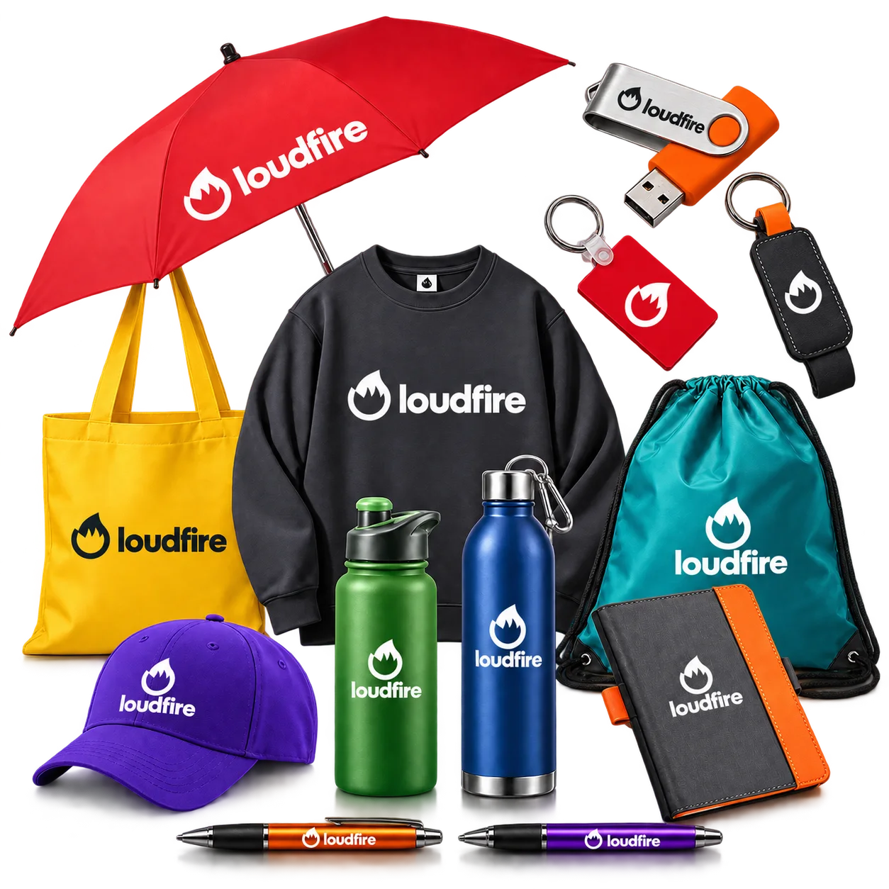 Branded mugs, bottles and tote bags