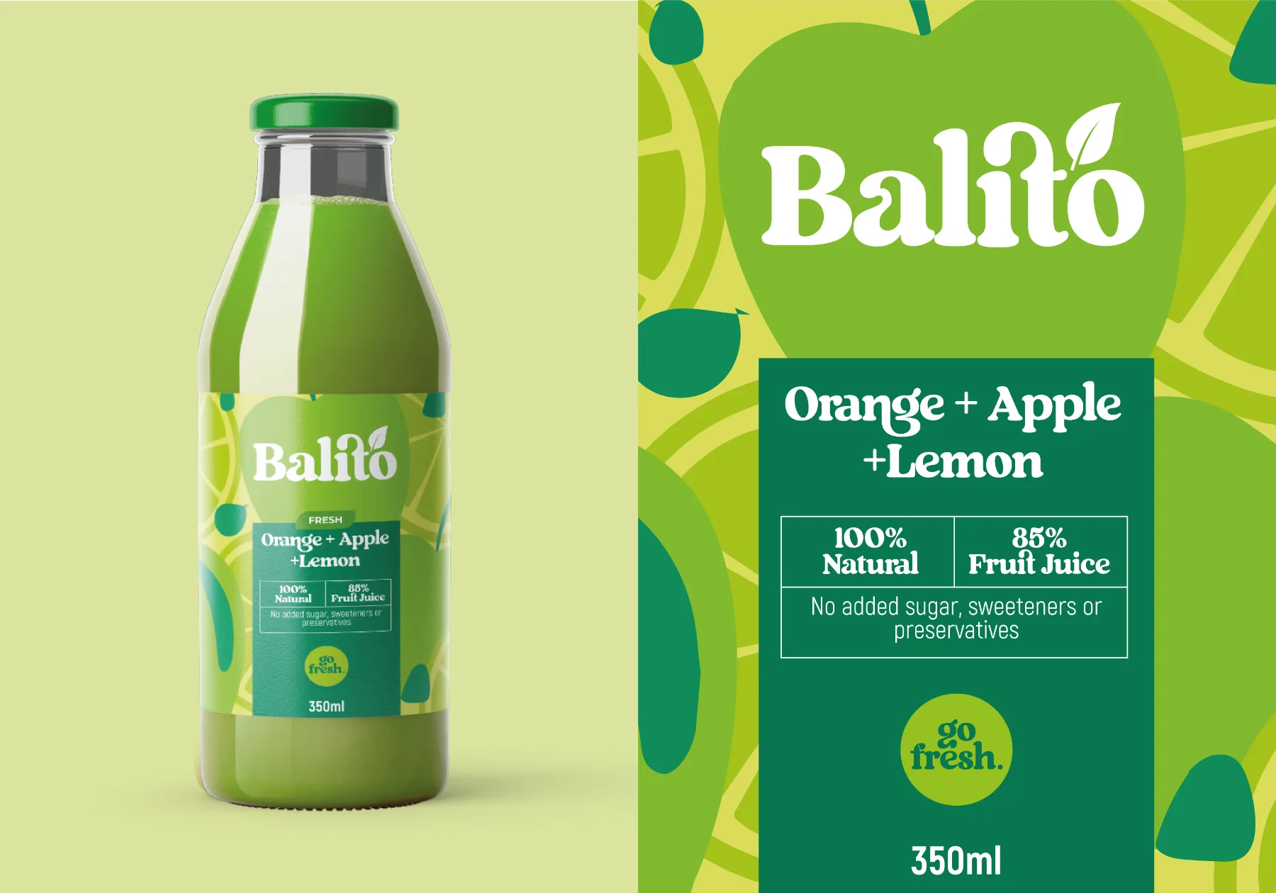 Balito Orange + Apple + Lemon bottle and label
