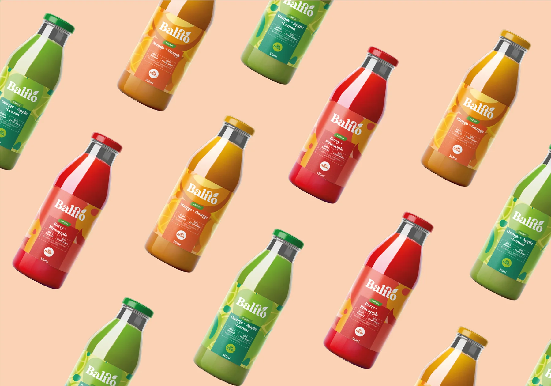 Balito bottles in a diagonal pattern