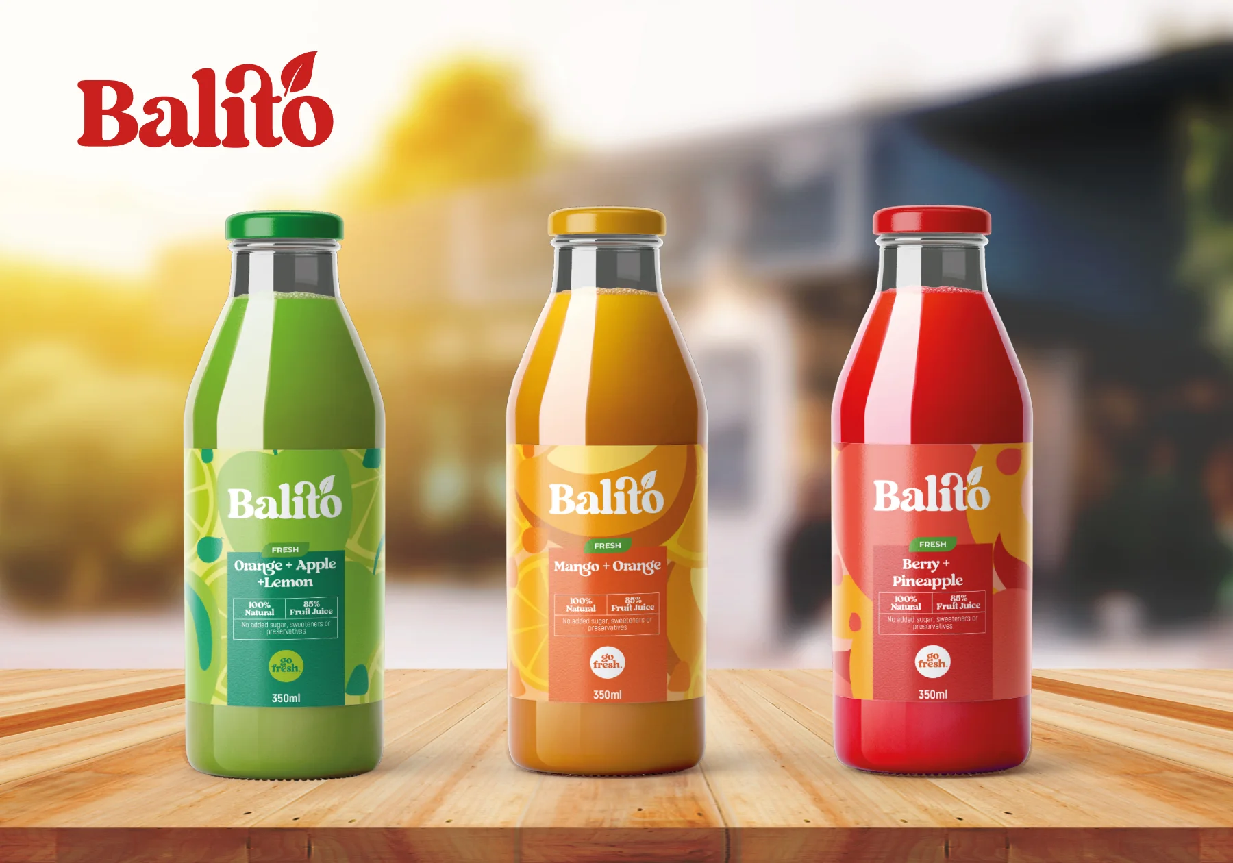 Balito juice range on a wooden table