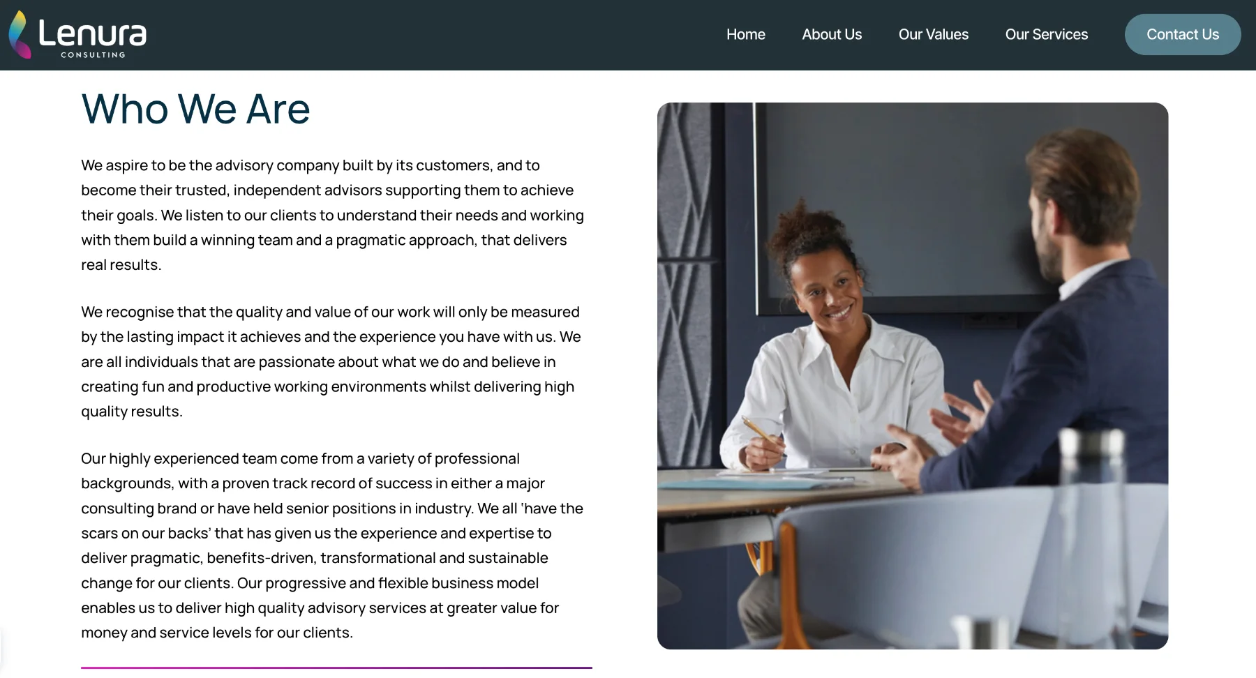 Lenura website Who We Are page