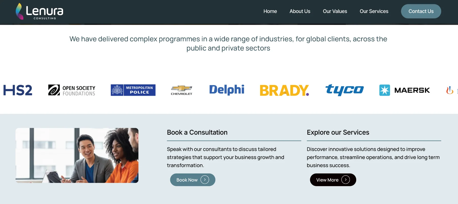 Lenura website client logos and calls to action